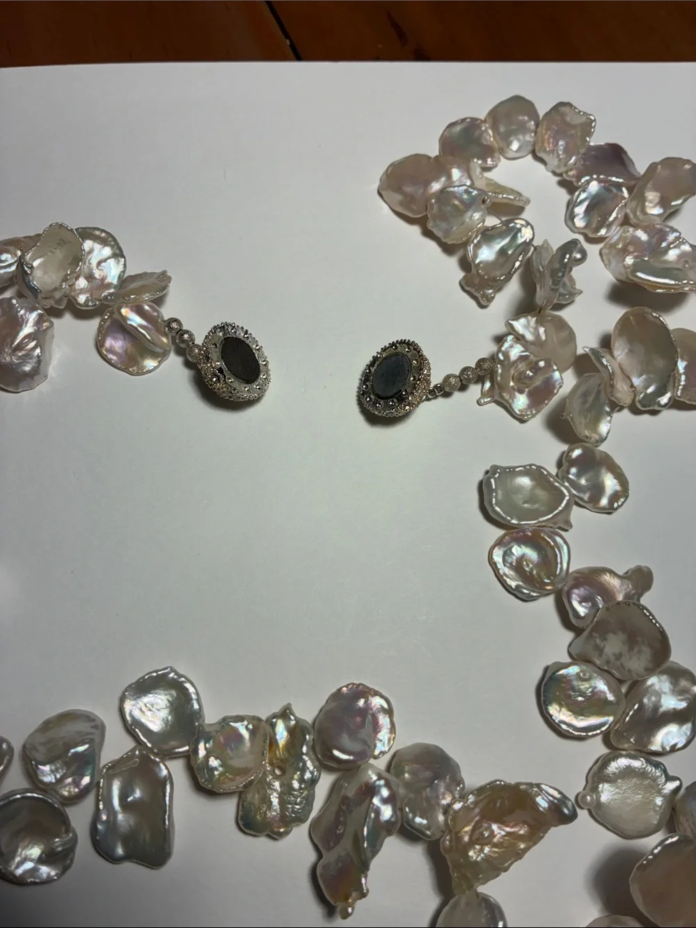 Keshi Pearl Necklace with Beaded magnetic Clasp - Iridescent White Pearls - Picture 7 of 7